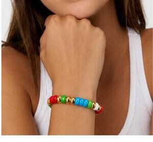 Tuckernuck Bradley Beaded Bracelet Multi Color Gold Stackable Stretch New Resort